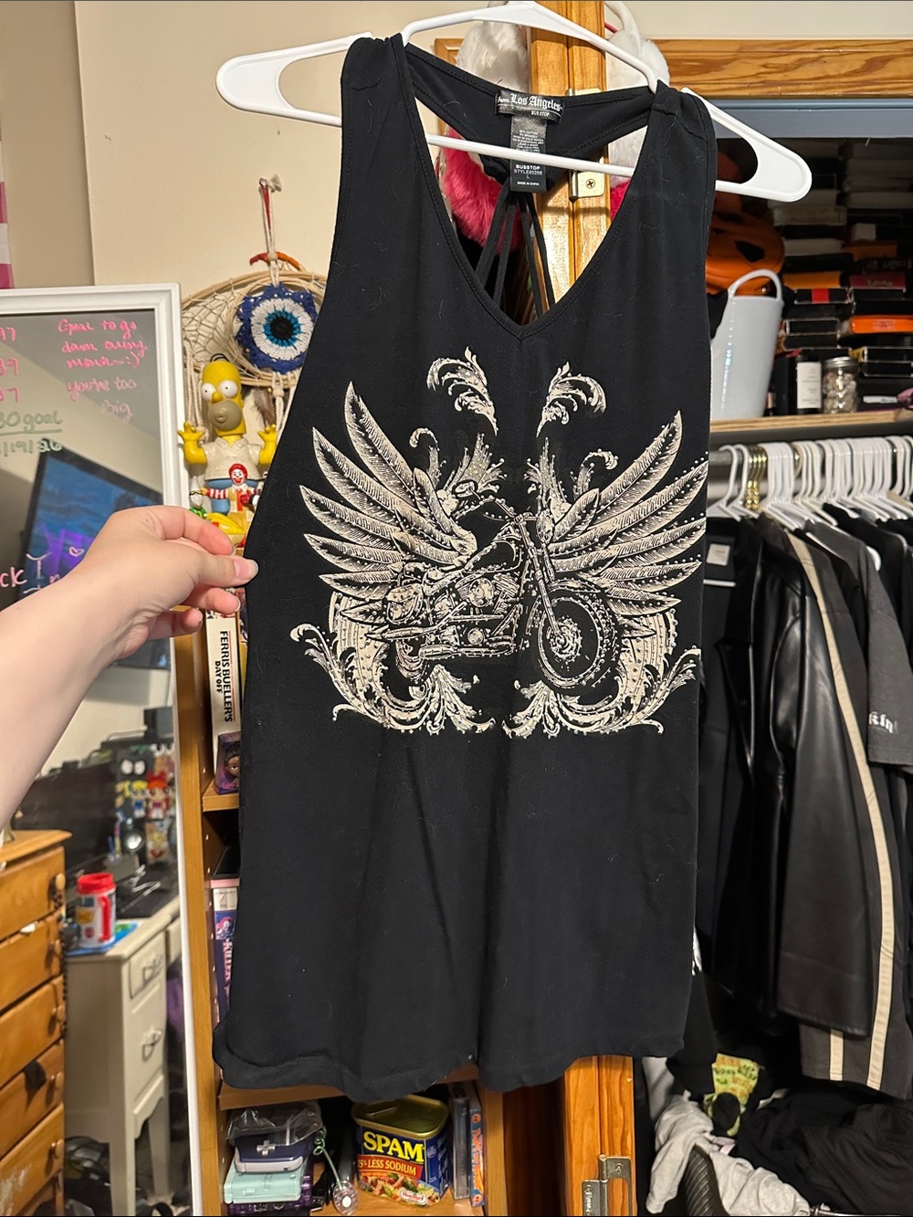 Los Angeles Apparel Black Tank Top with Winged Motorcycle Graphic